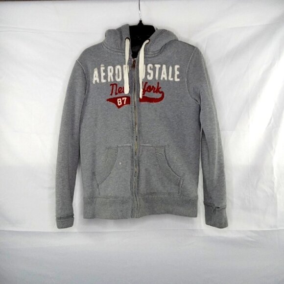 Aeropostale Coat Women Extra Small Zip Up Sherpa Lined Hoodie Grey Brown - Picture 1 of 8